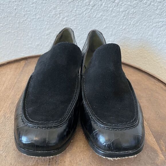 Lou Black Crocodile Embossed Leather Calf Suede Frankie Loafers Women's Size 8 - Picture 4 of 10